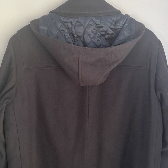 T Harris London Wool Duffel Coat Hooded Mens NO SIZE TAG L Black Toggle Full Zip - Picture 9 of 15